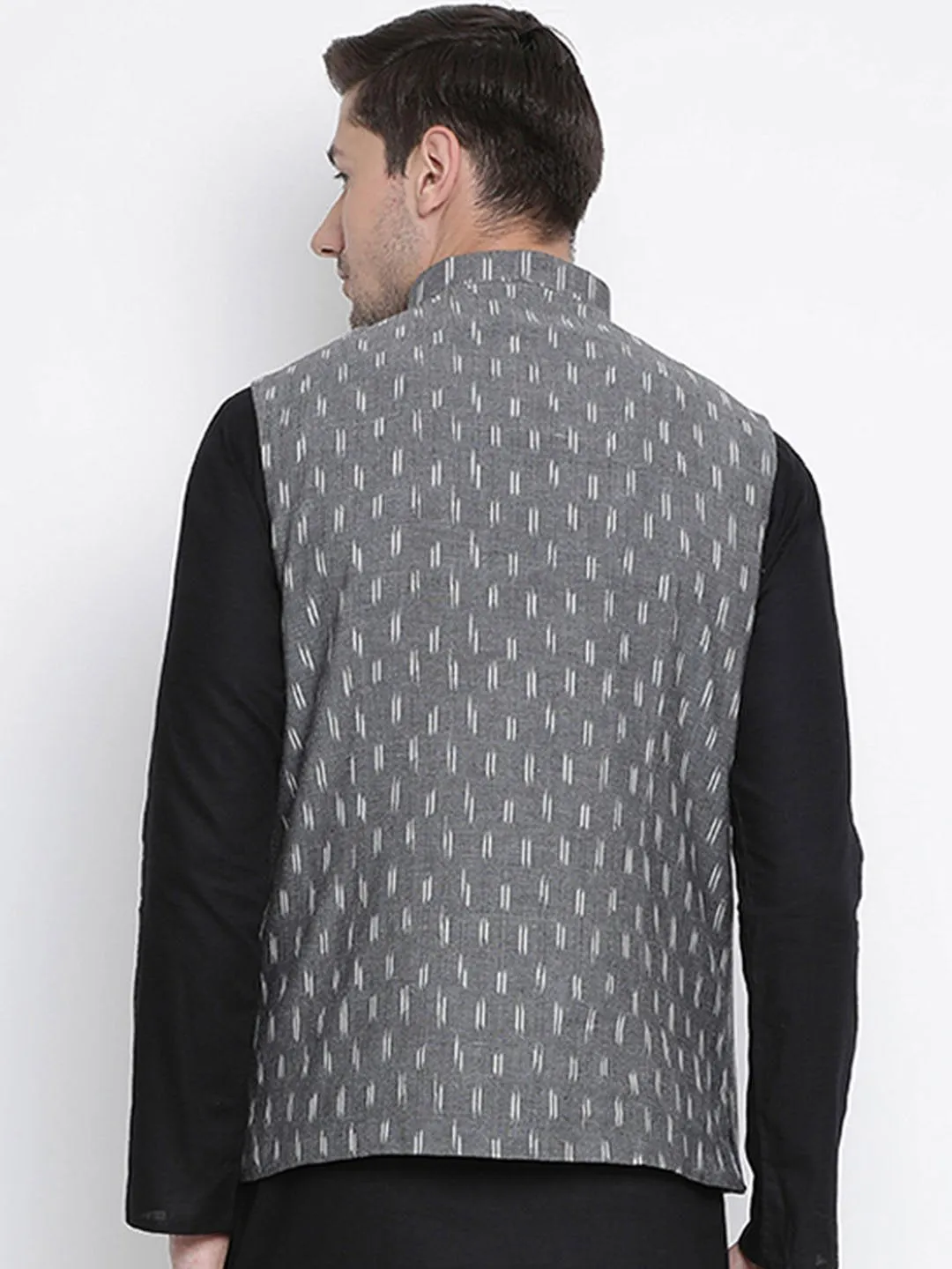 Jashvi Men's Grey Cotton Ethnic Jacket