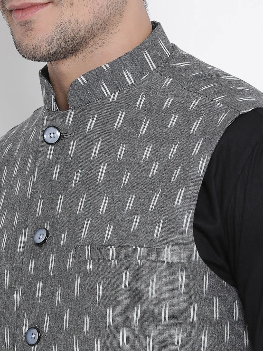 Jashvi Men's Grey Cotton Ethnic Jacket