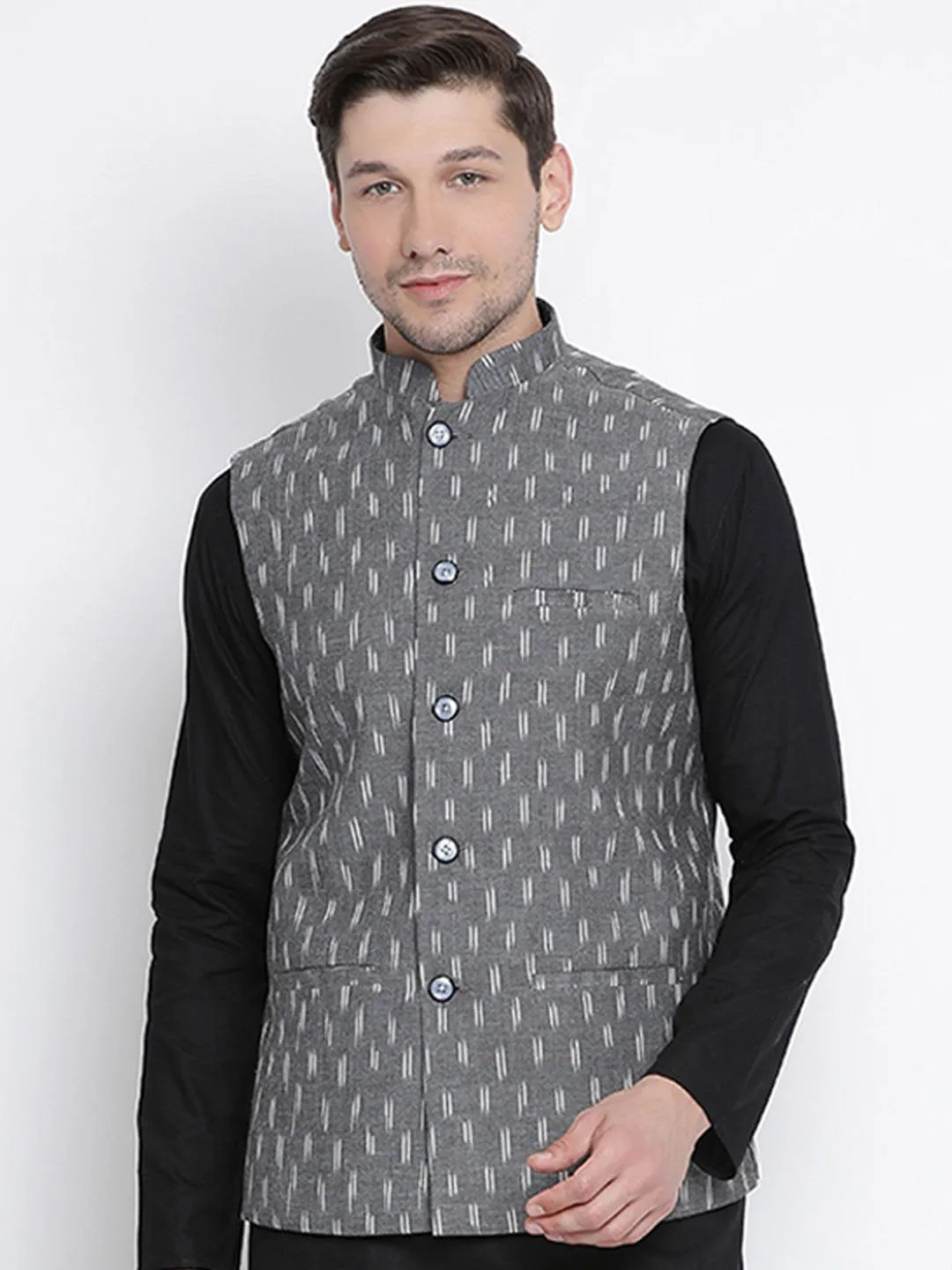 Jashvi Men's Grey Cotton Ethnic Jacket