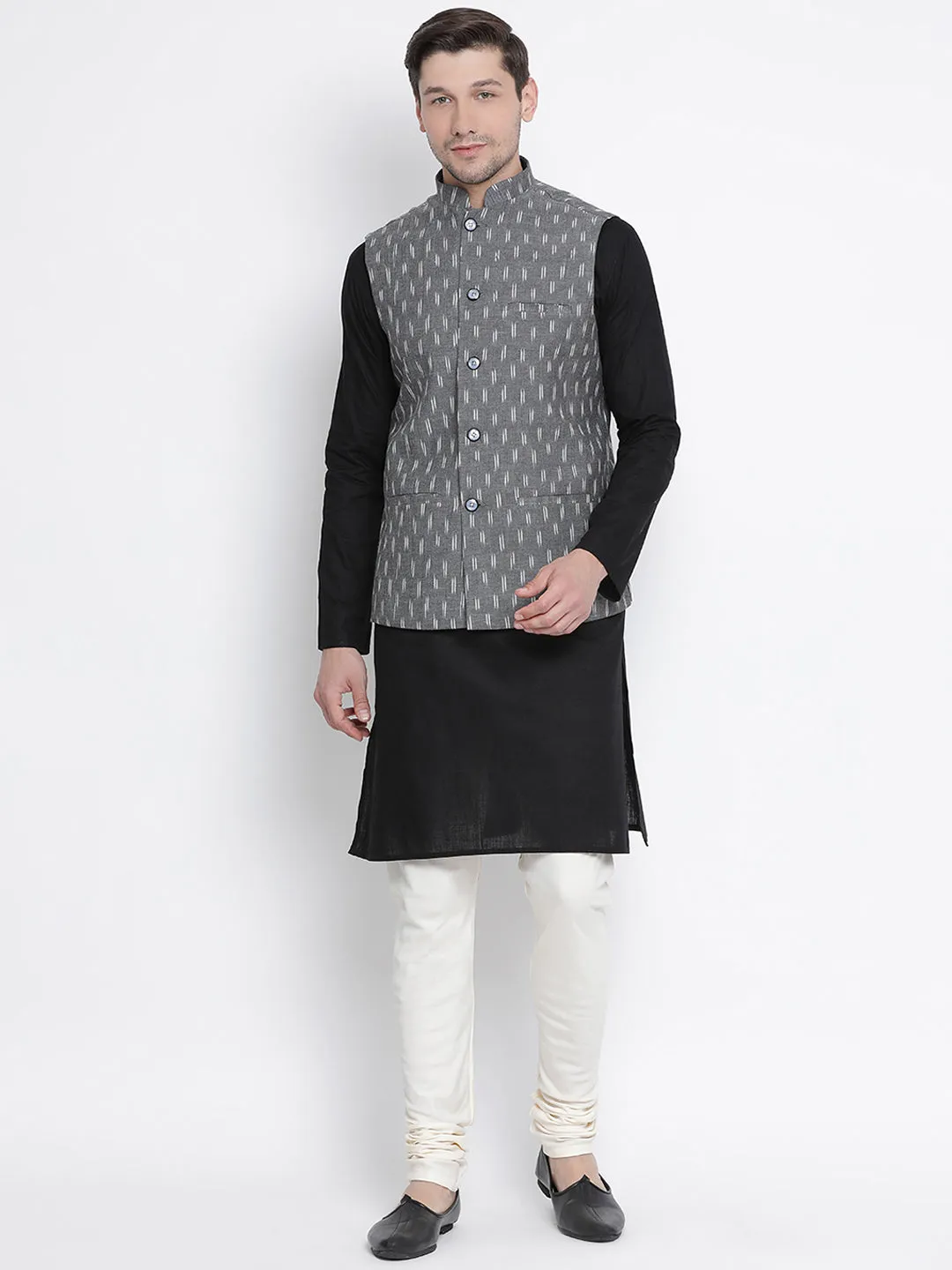 Jashvi Men's Grey Cotton Ethnic Jacket