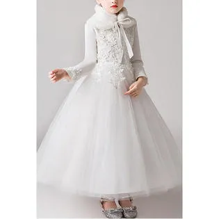 Ketty More Kids Girls Round Neck Flower Lace Wedding Dress-KGDC2765