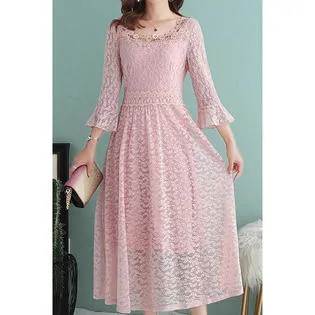 Ketty More Women Lace Decorated Square Neck Solid Dress-KMWDC2490