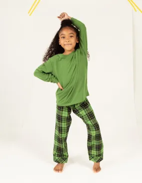 Kids Green & Black Plaid Flannel Set