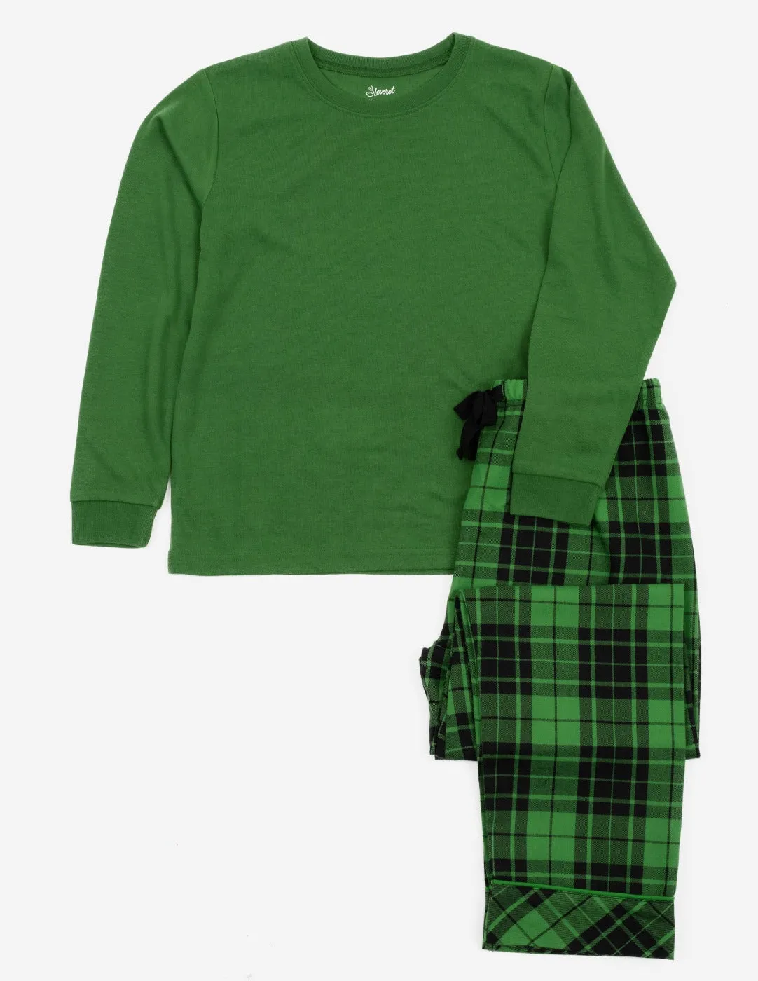 Kids Green & Black Plaid Flannel Set