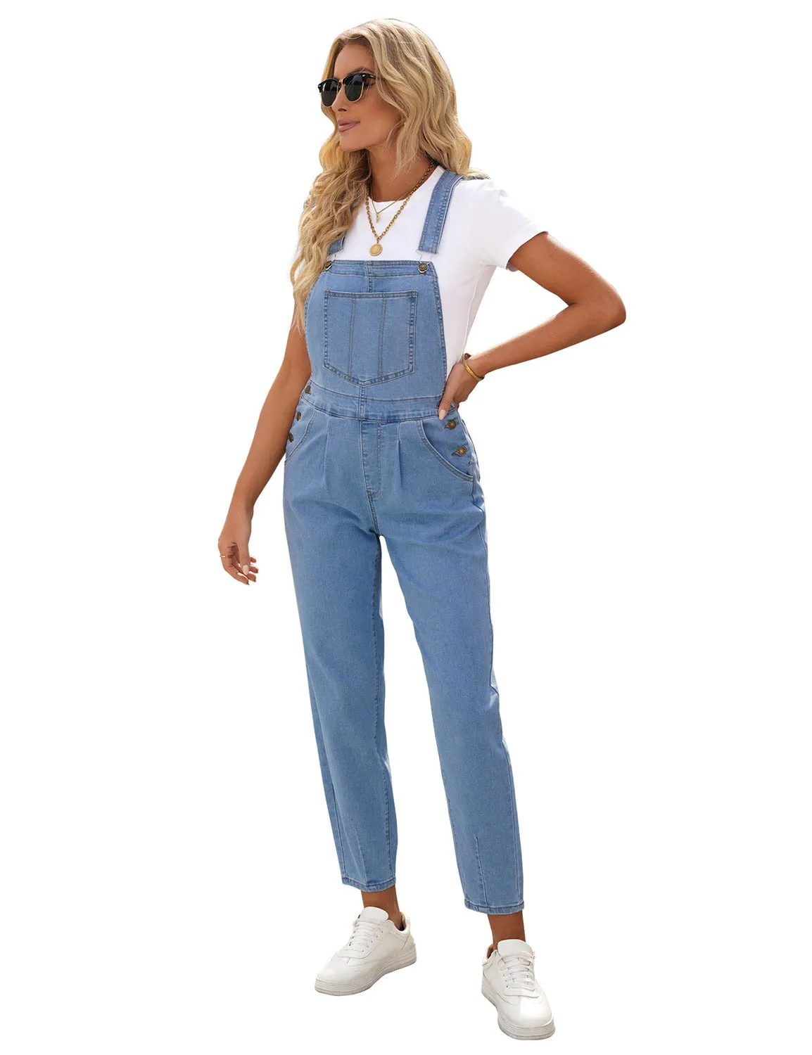 Light Blue Cuffed Denim Bib Jeans Overalls