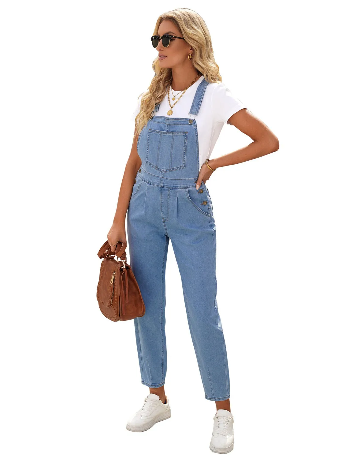 Light Blue Cuffed Denim Bib Jeans Overalls