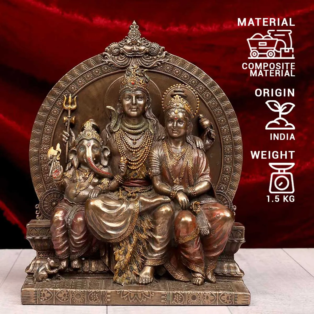 Lord Shiva with Ganesha and Parvati Family Statue - 6.5 x 3.5 x 8 inch, 1.5 kg