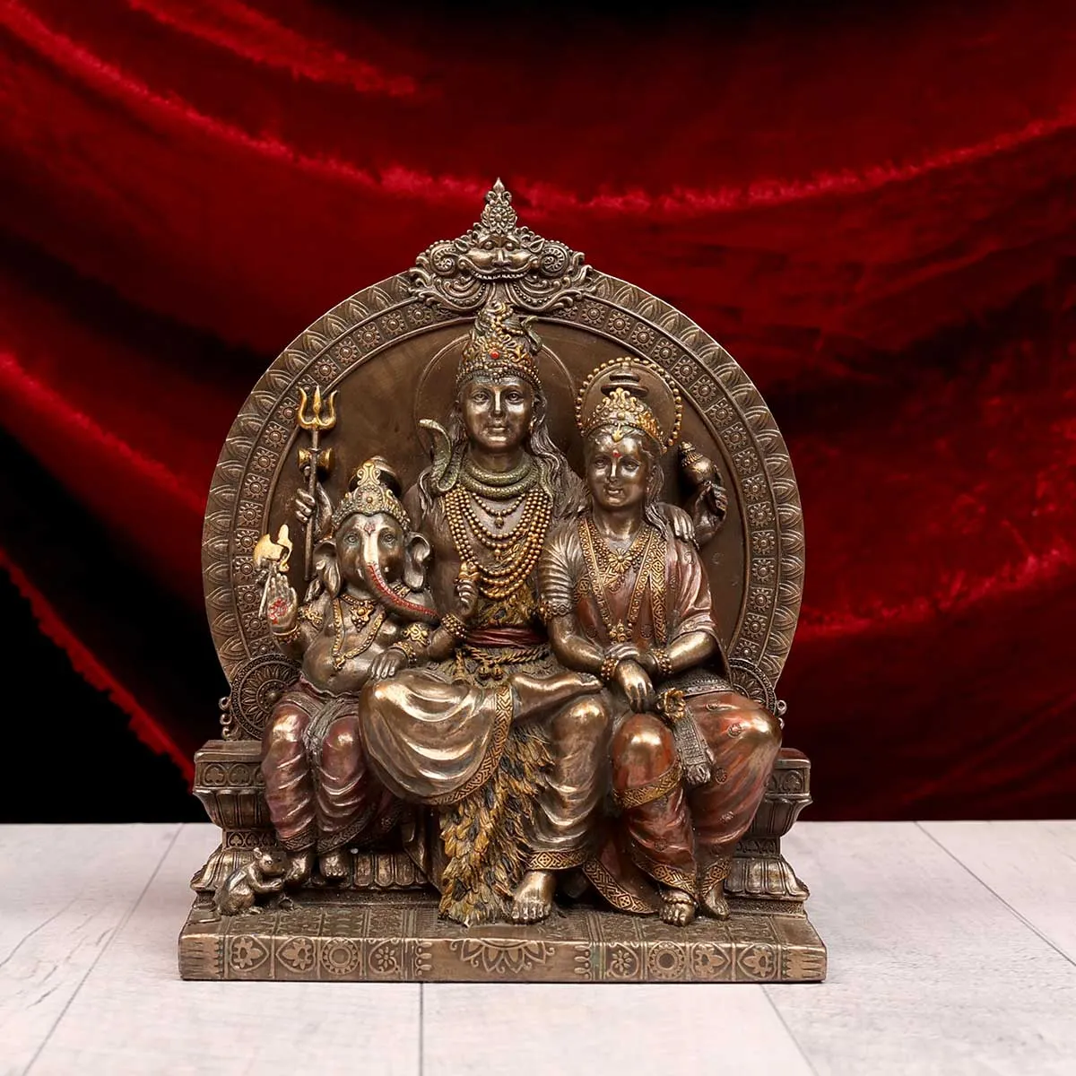 Lord Shiva with Ganesha and Parvati Family Statue - 6.5 x 3.5 x 8 inch, 1.5 kg