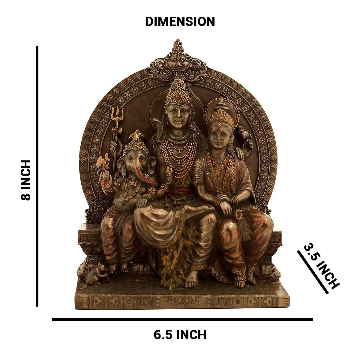 Lord Shiva with Ganesha and Parvati Family Statue - 6.5 x 3.5 x 8 inch, 1.5 kg