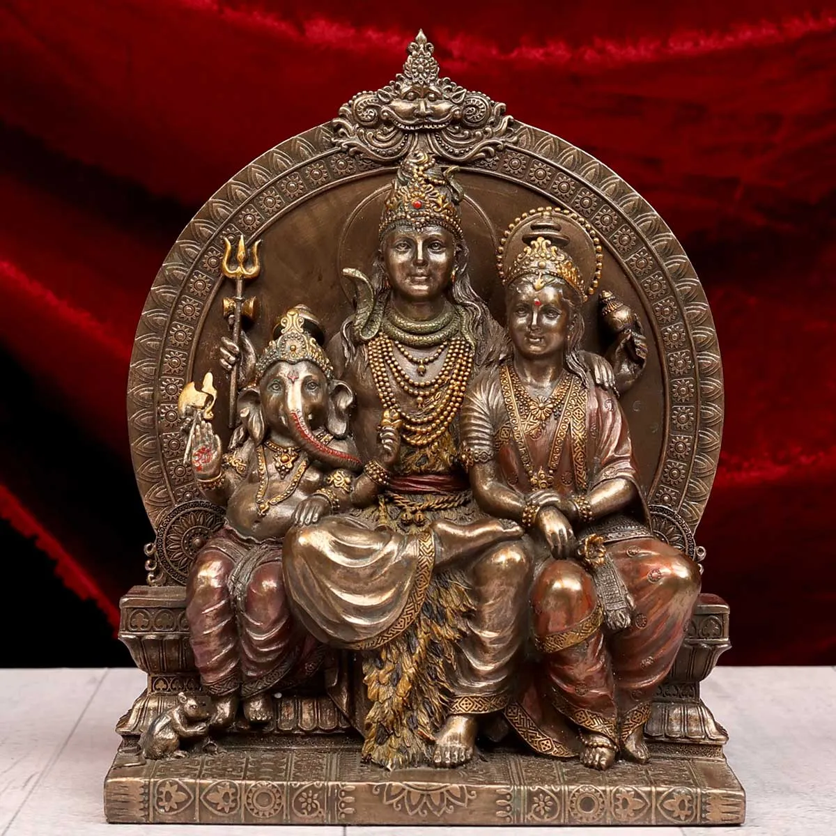 Lord Shiva with Ganesha and Parvati Family Statue - 6.5 x 3.5 x 8 inch, 1.5 kg