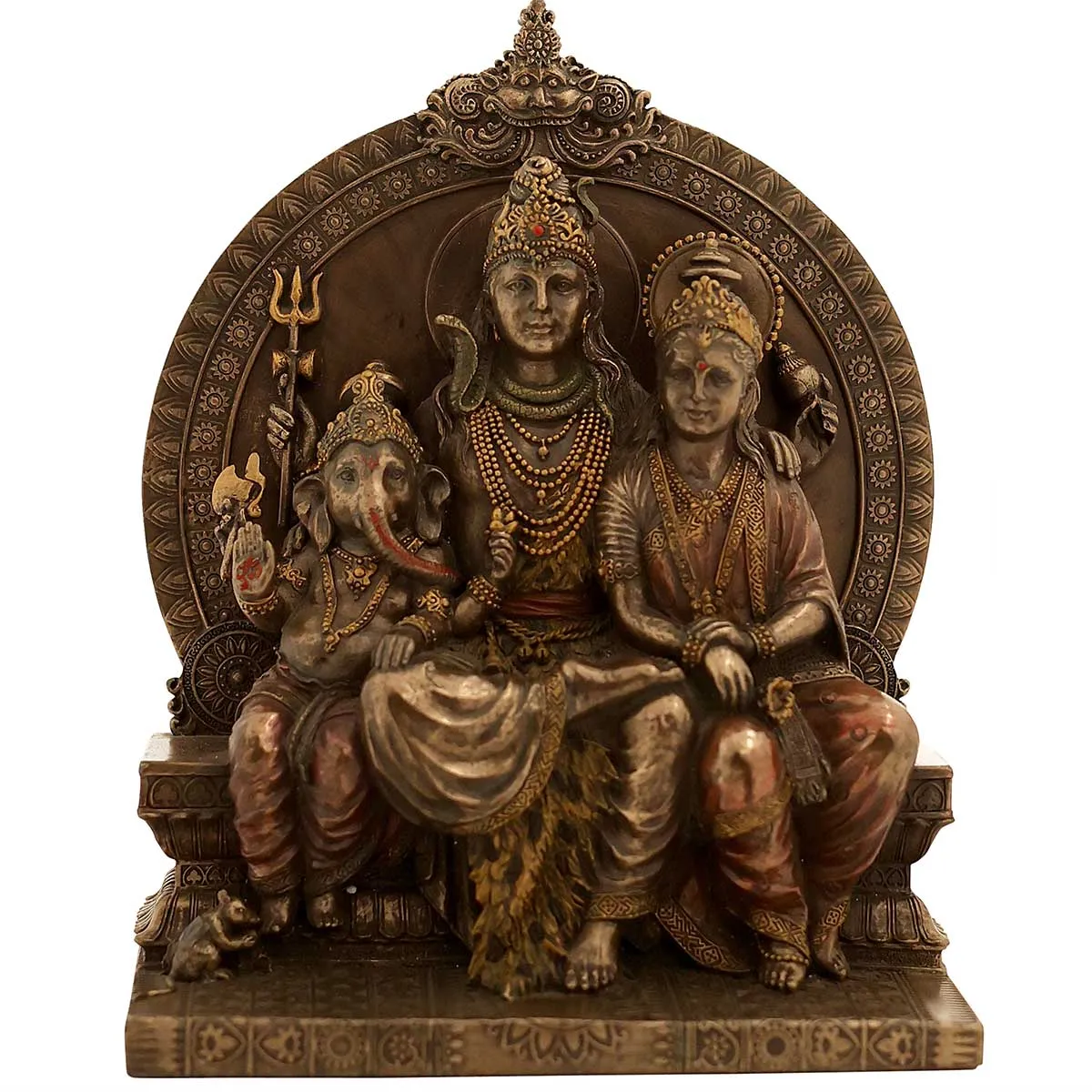 Lord Shiva with Ganesha and Parvati Family Statue - 6.5 x 3.5 x 8 inch, 1.5 kg