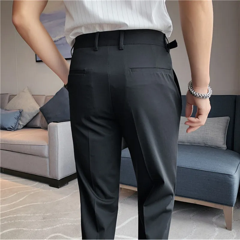 Men's British Business Slim Fit Dress Pants High Waisted Pants