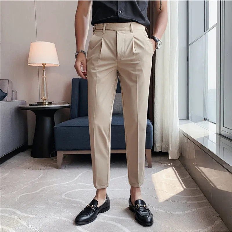 Men's British Business Slim Fit Dress Pants High Waisted Pants