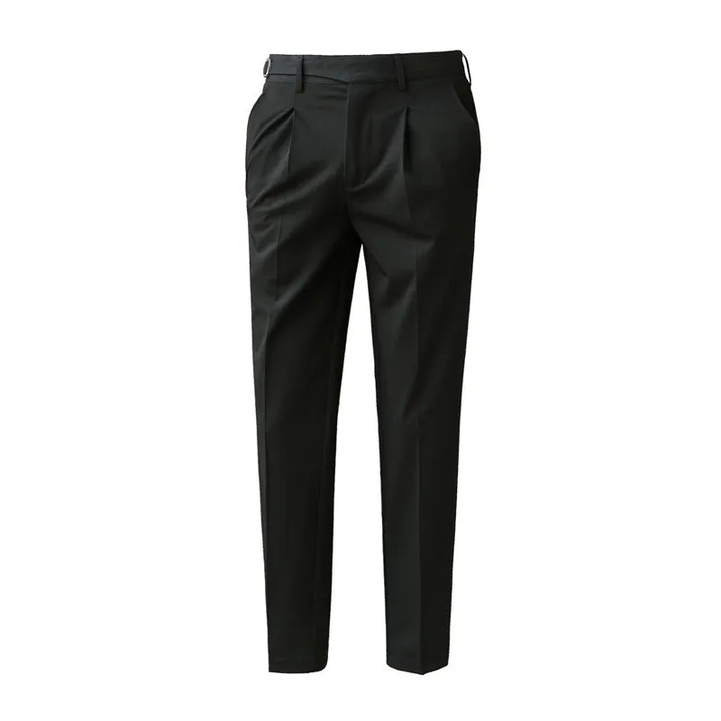 Men's British Business Slim Fit Dress Pants High Waisted Pants