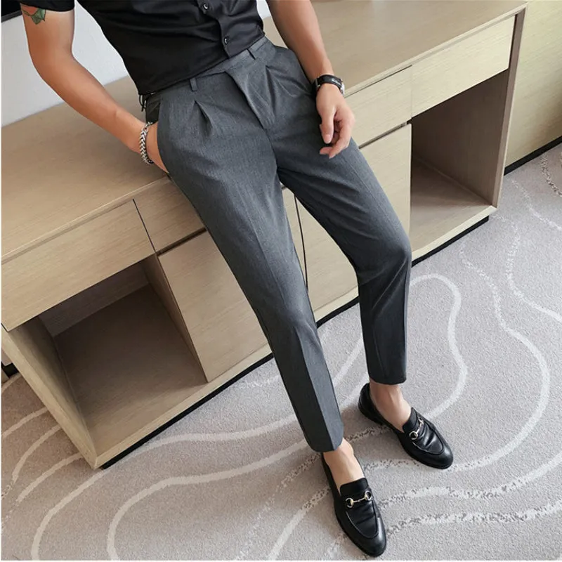 Men's British Business Slim Fit Dress Pants High Waisted Pants