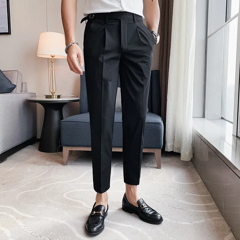 Men's British Business Slim Fit Dress Pants High Waisted Pants