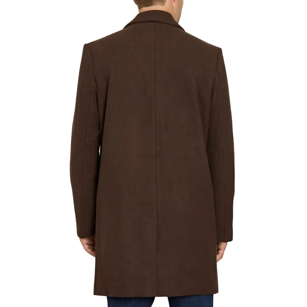 Mens Brown Single Breasted Wool Coat