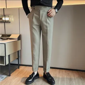 Mens Business Casual Slim Fit Dress Pants High Waist Straight Trousers