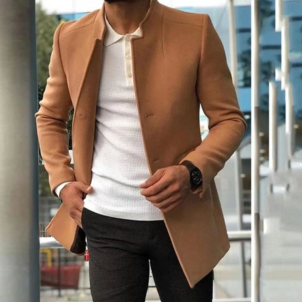 Men's Coat Overcoat Solid Color Slim Fit