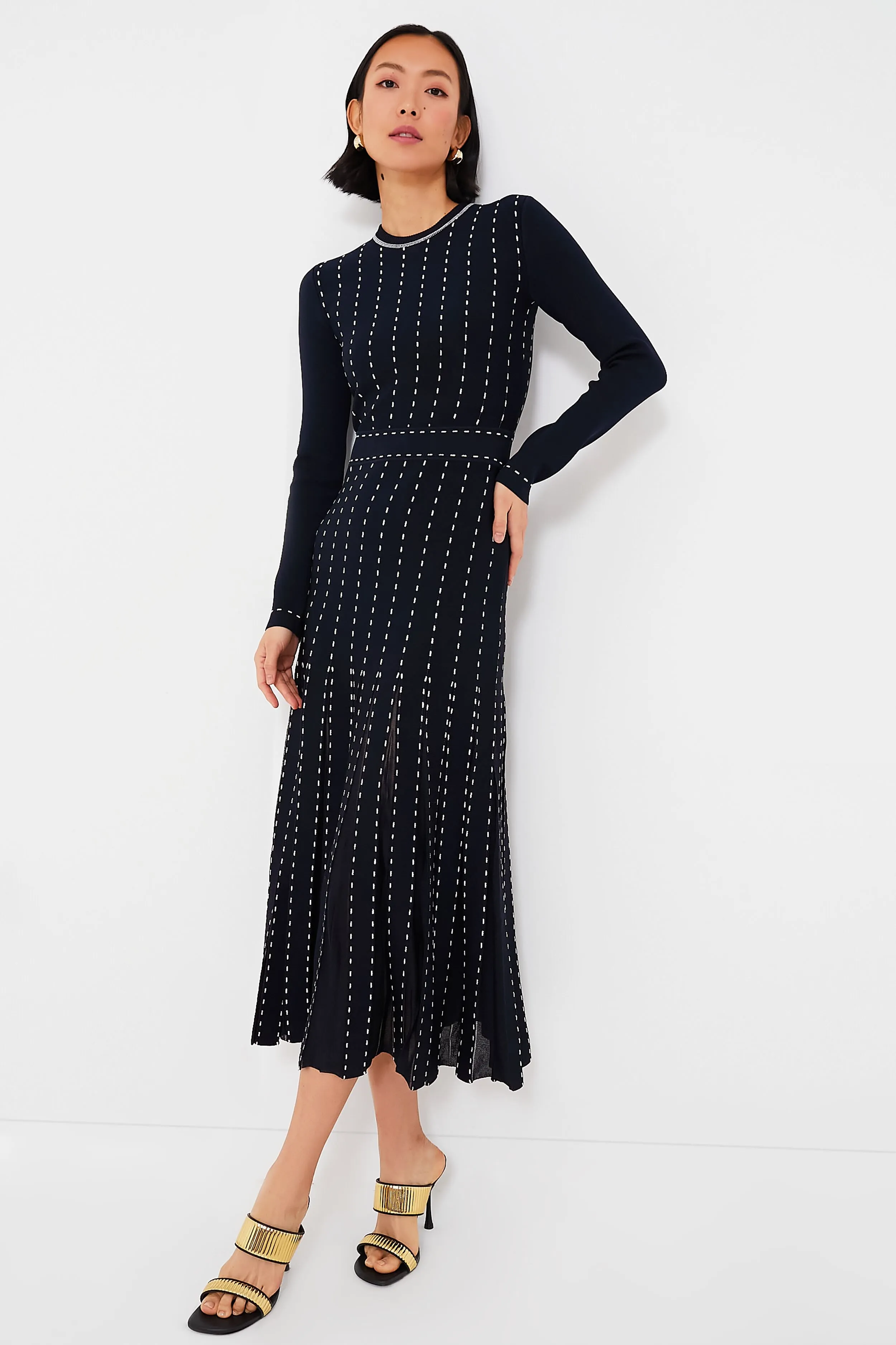 Midnight Multi Lunette Long Sleeve Midi Dress