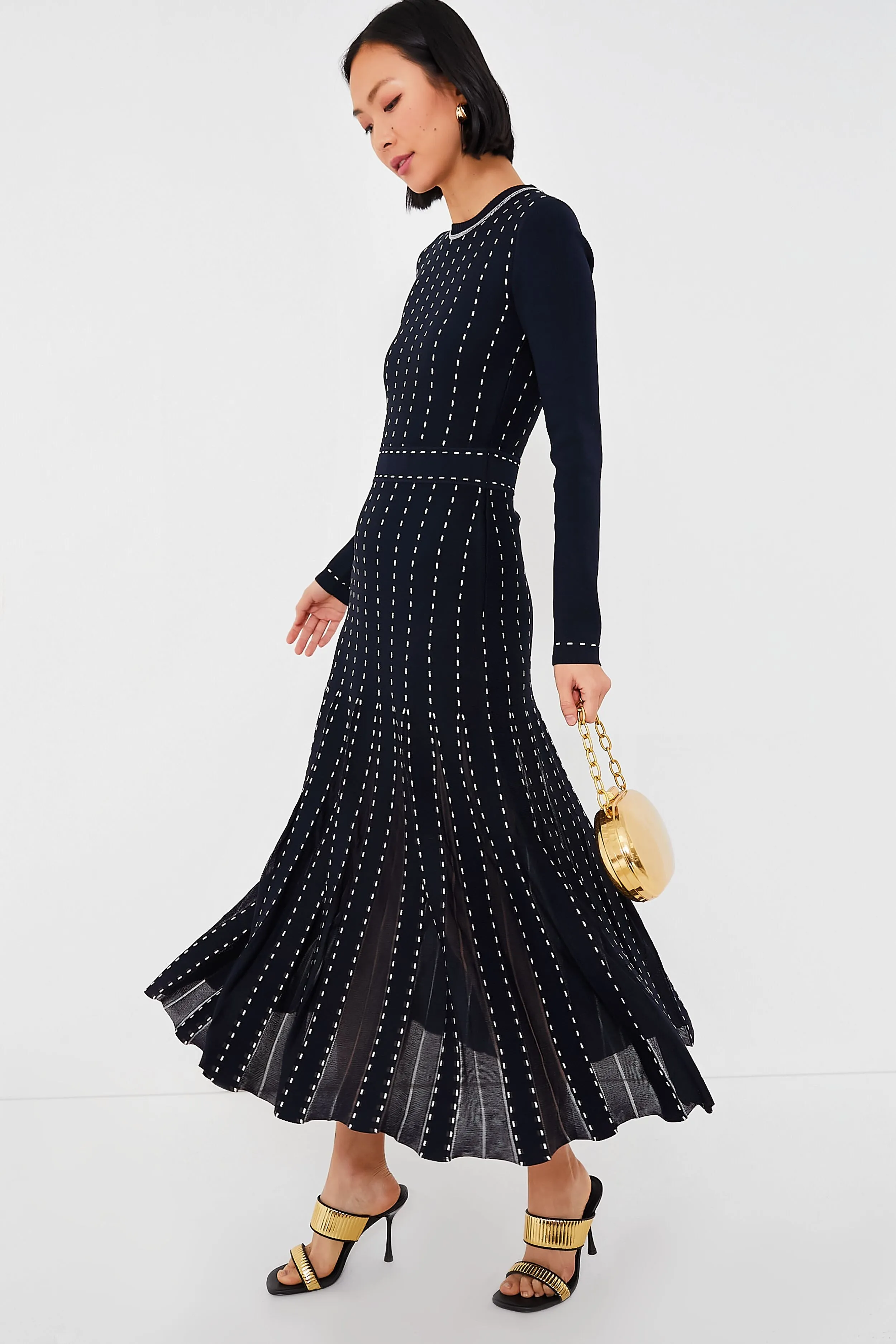 Midnight Multi Lunette Long Sleeve Midi Dress