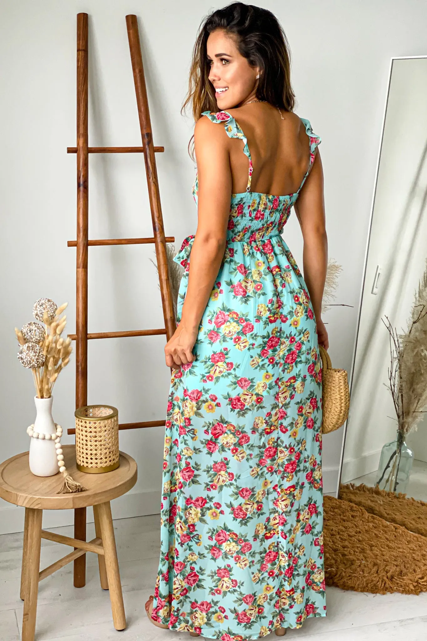 Mint Floral High Low Wrap Dress