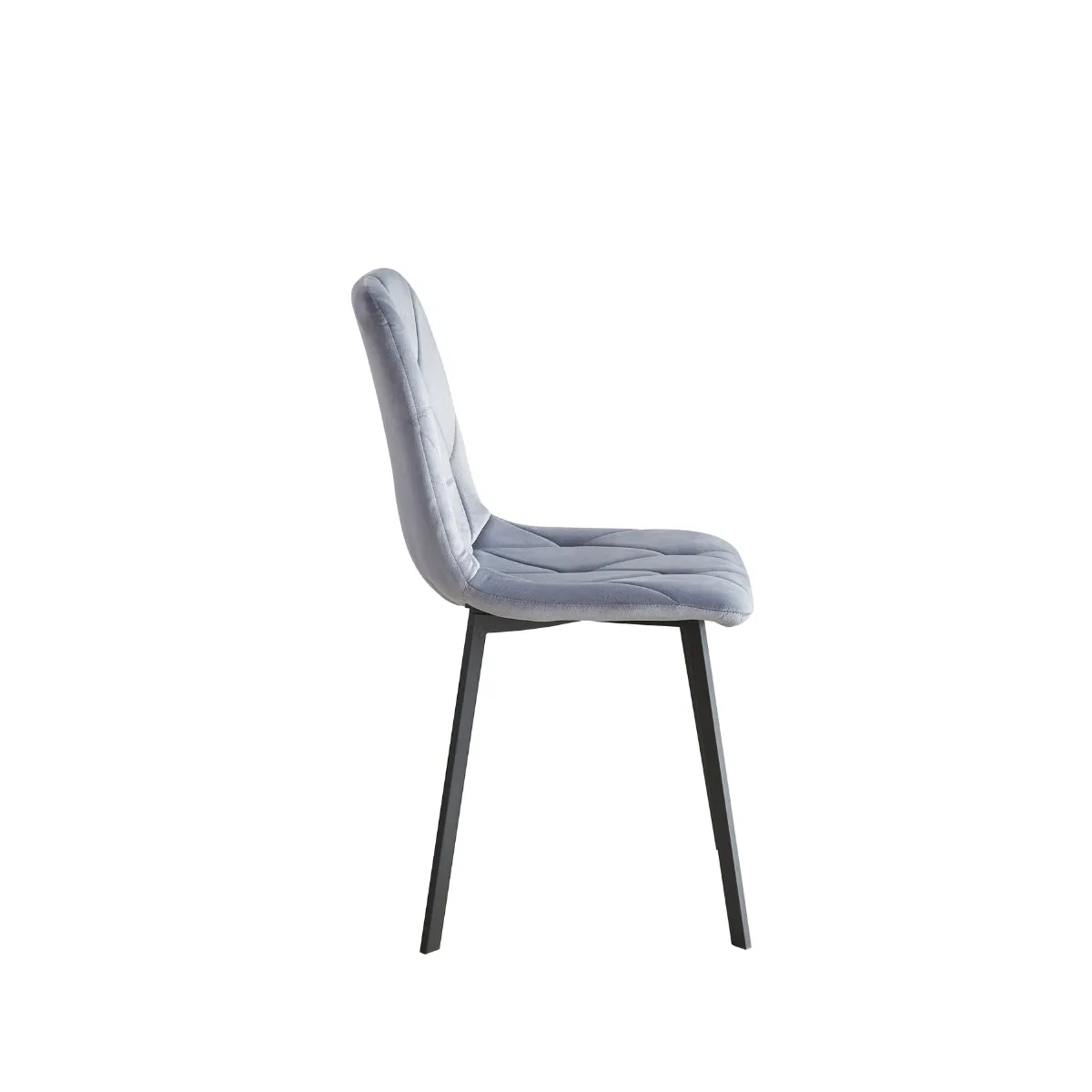 Modern Grey Diamond-Quilted Side Chair with Black Metal Legs