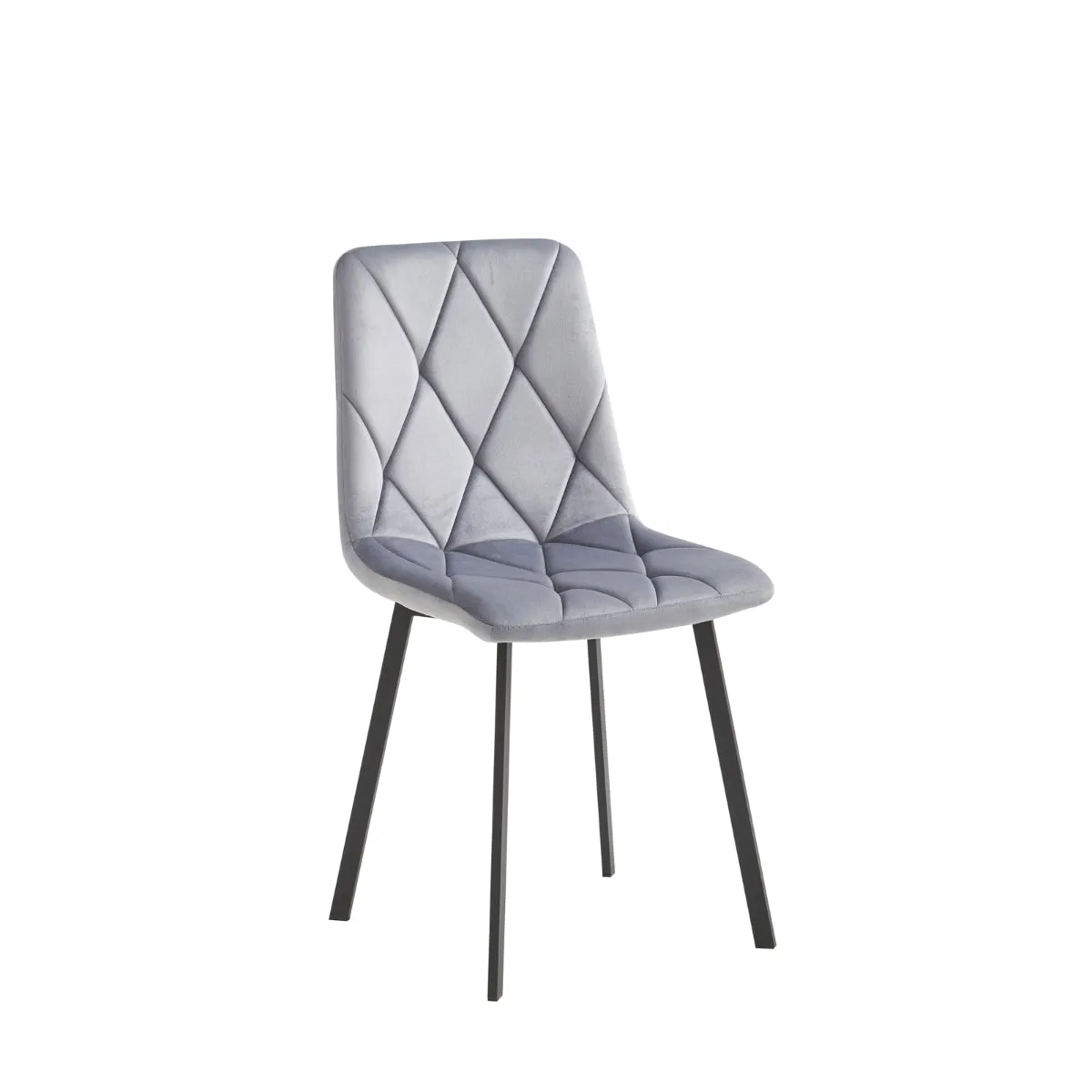 Modern Grey Diamond-Quilted Side Chair with Black Metal Legs