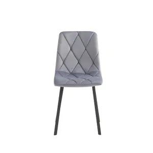 Modern Grey Diamond-Quilted Side Chair with Black Metal Legs