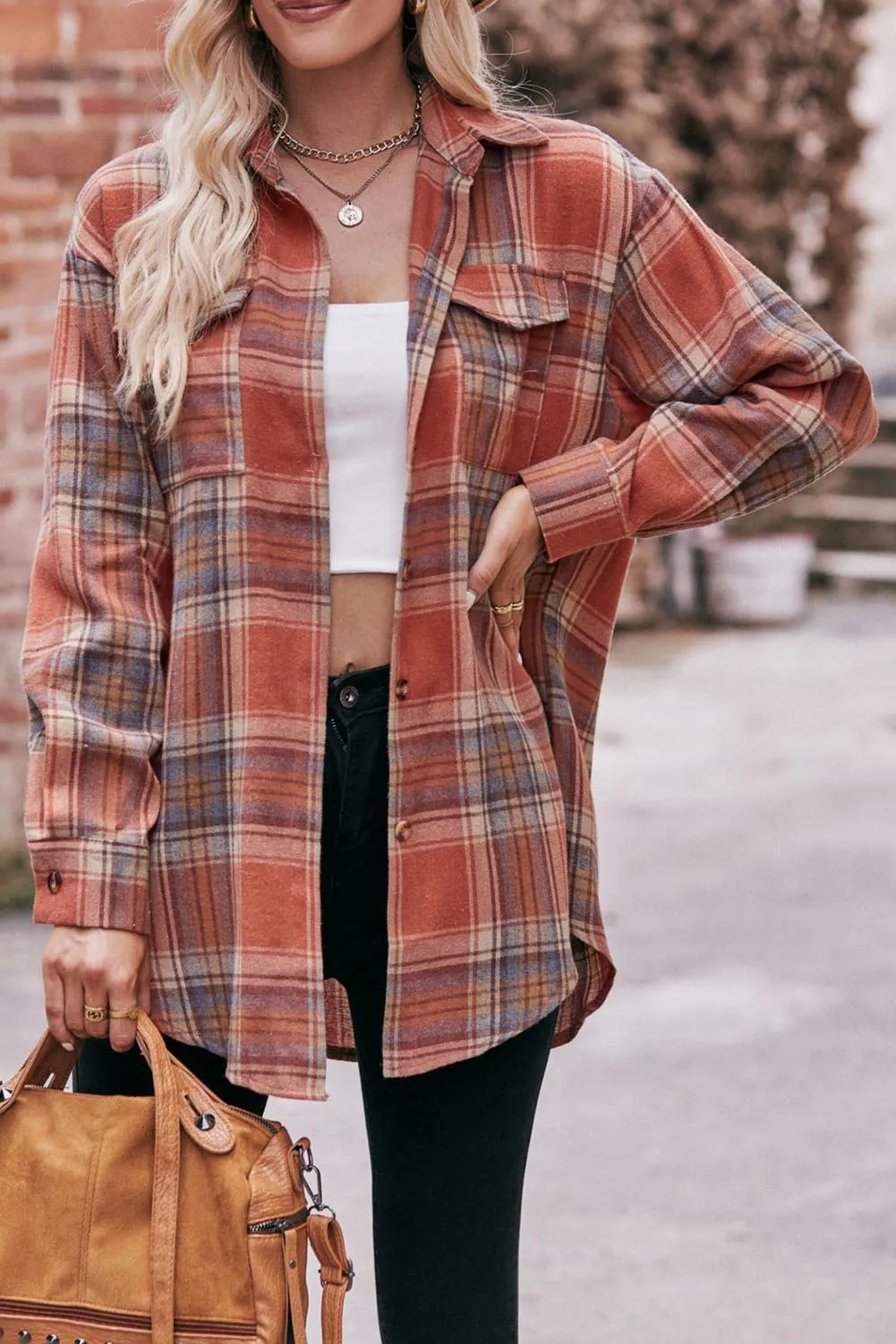 Multicolor Plaid Buttoned Shirt w/Pockets