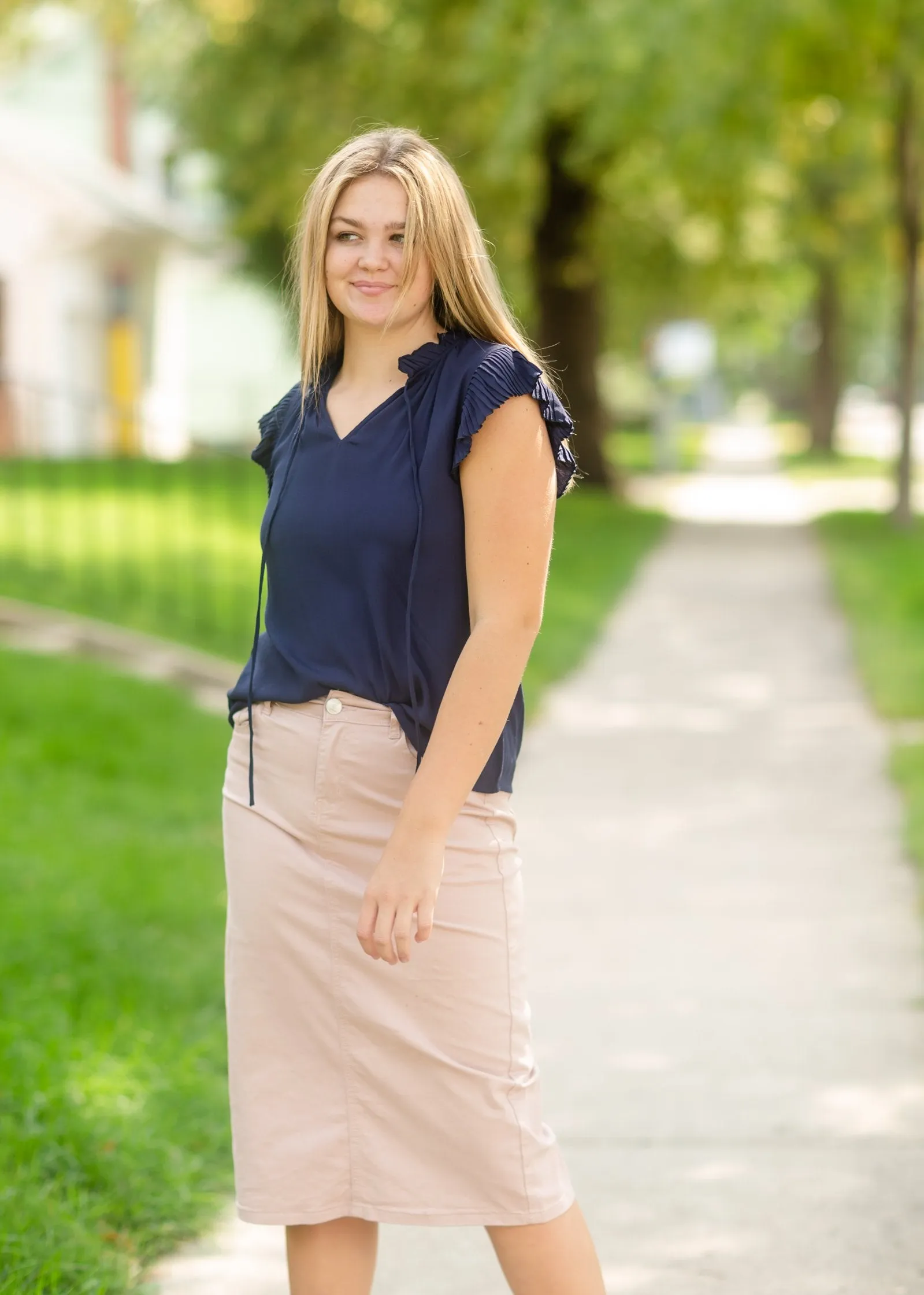 Navy Sleeveless Pleated Ruffle Top - FINAL SALE