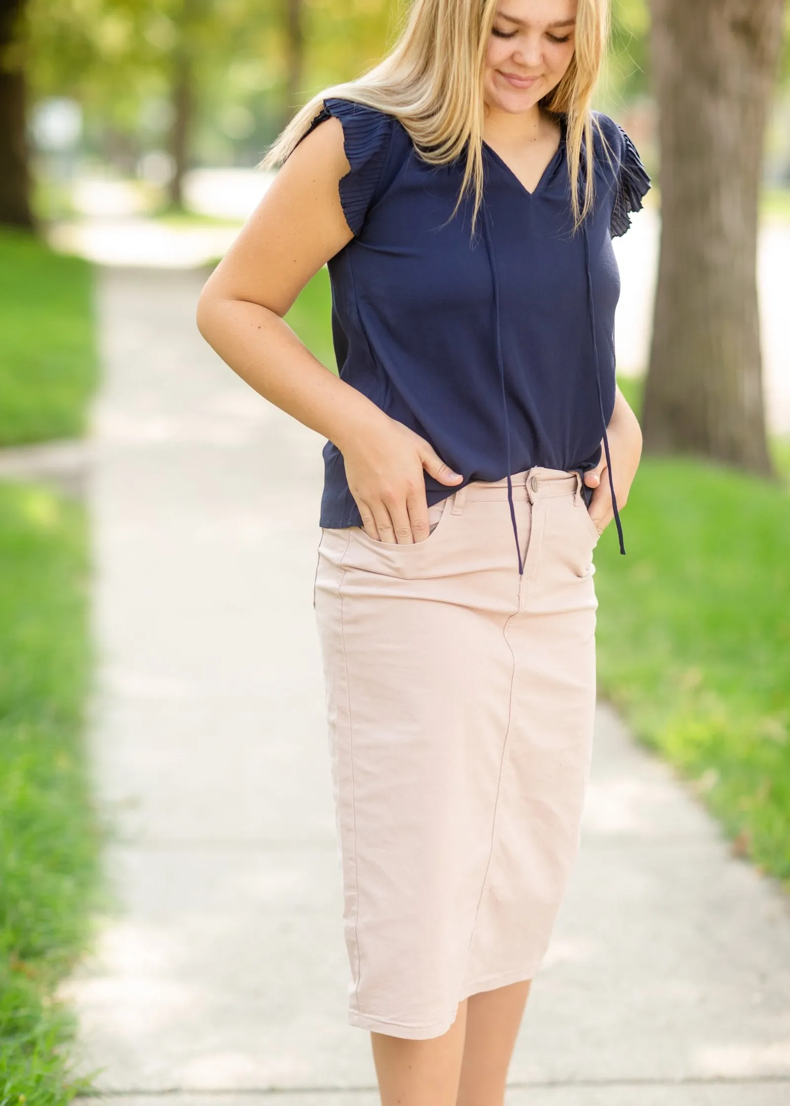 Navy Sleeveless Pleated Ruffle Top - FINAL SALE