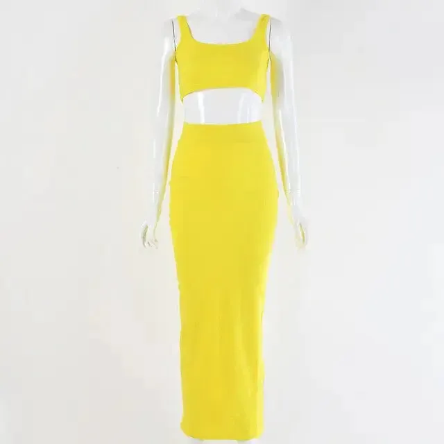 Neon Color Sexy Ribbed Dress Set