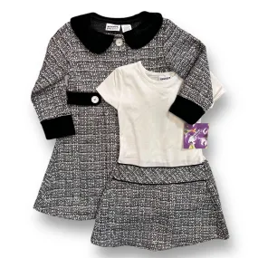 NEW! Girls Size 4T Black & White Short Sleeve Shimmer Dress with Overcoat