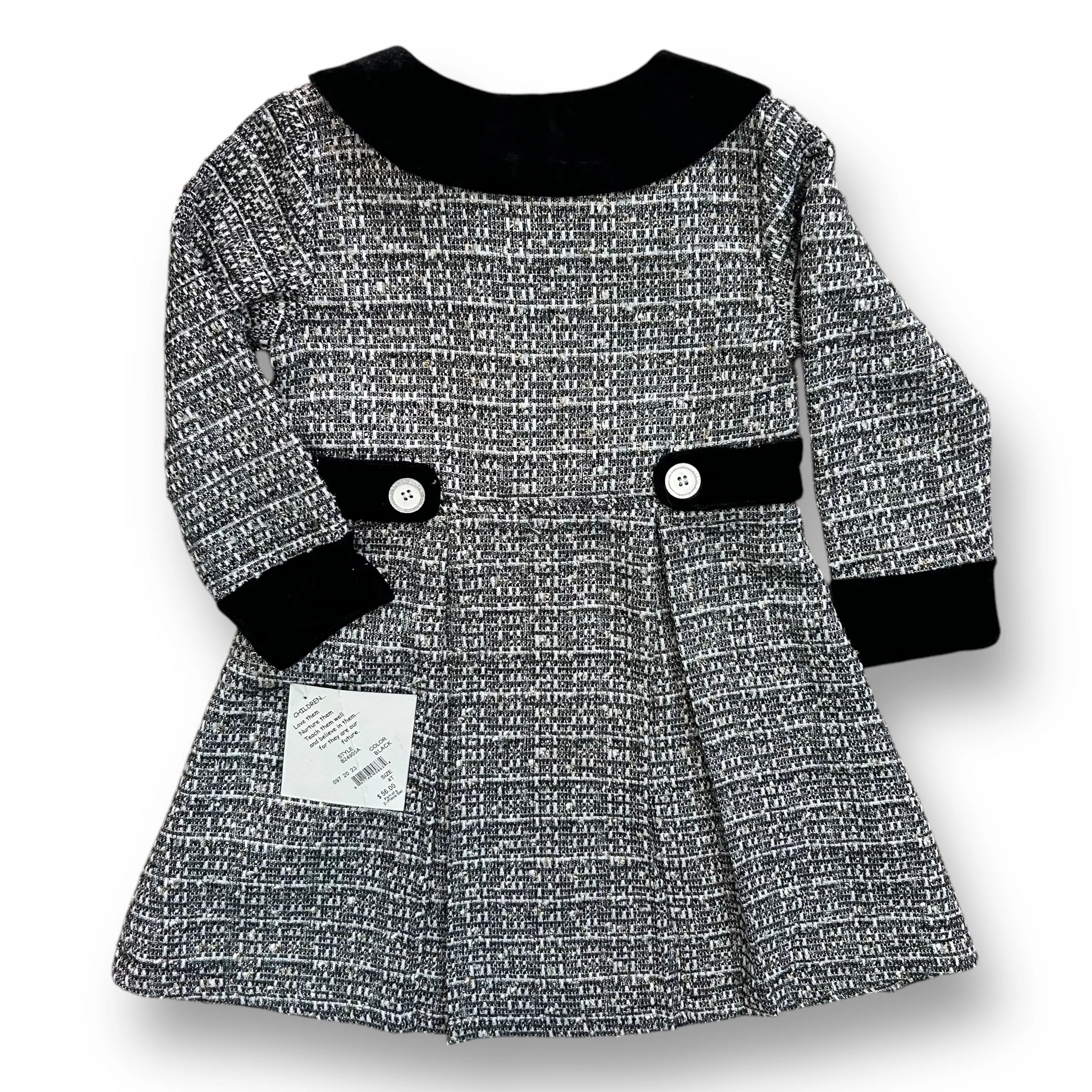 NEW! Girls Size 4T Black & White Short Sleeve Shimmer Dress with Overcoat