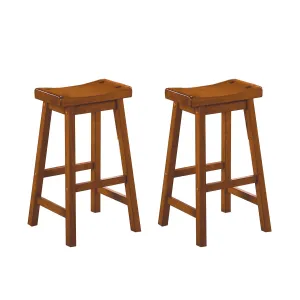 Oak Finish Bar Height Pub Stool - Solid Wood Frame, 29" - Set of 2