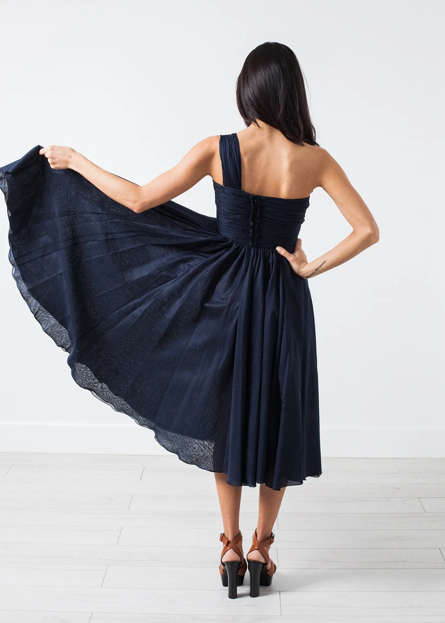 One Shoulder Dress in Navy