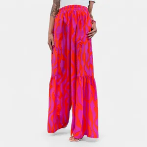 Orange & Pink Wavy Abstract Ruffle Pants