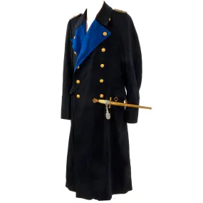 Original German WWII German Kriegsmarine Navy Vice Admiral Wool Overcoat with 2nd Model Dagger by WKC