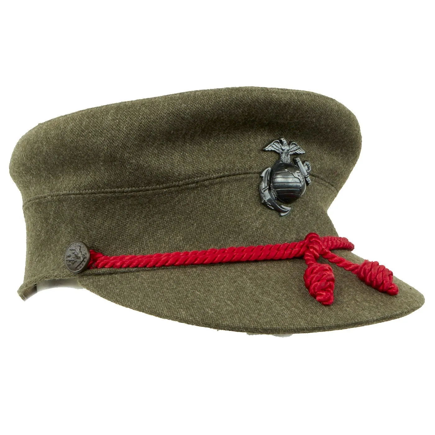 Original U.S. WWII Marine USMC Women's Winter Wool Forest Green Service Visor Bell Crowned Cap