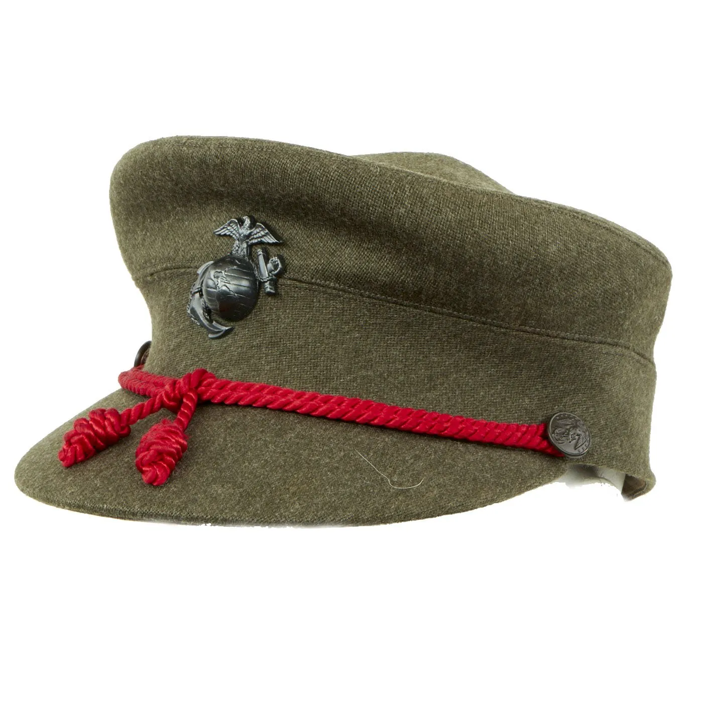 Original U.S. WWII Marine USMC Women's Winter Wool Forest Green Service Visor Bell Crowned Cap