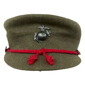 Original U.S. WWII Marine USMC Women's Winter Wool Forest Green Service Visor Bell Crowned Cap