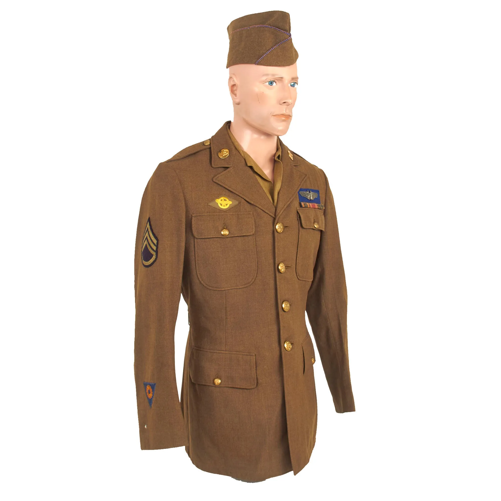 Original U.S. WWII Named Class-A Uniform Set With Cap for 8th Army Air Force Aerial Gunner Staff Sergeant George W. Thomas of the 446th Bombardment Group - With Binder of Information