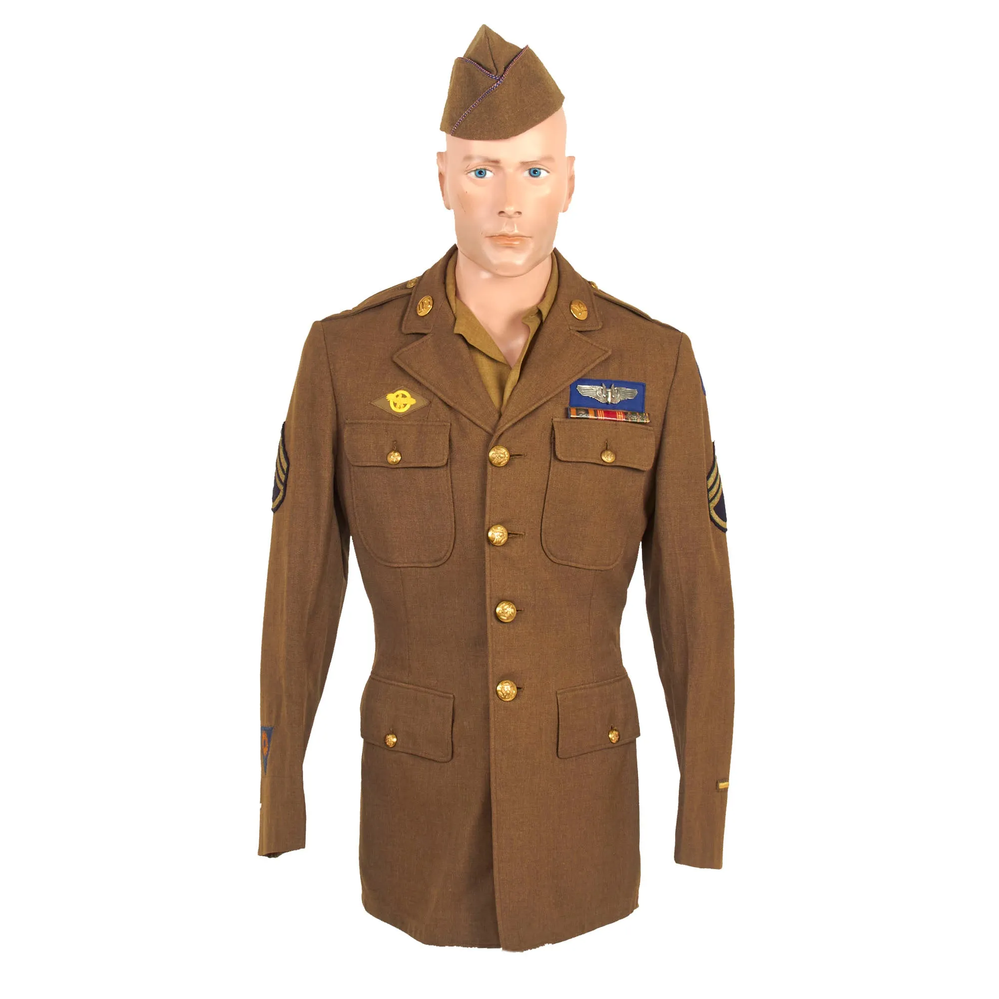 Original U.S. WWII Named Class-A Uniform Set With Cap for 8th Army Air Force Aerial Gunner Staff Sergeant George W. Thomas of the 446th Bombardment Group - With Binder of Information