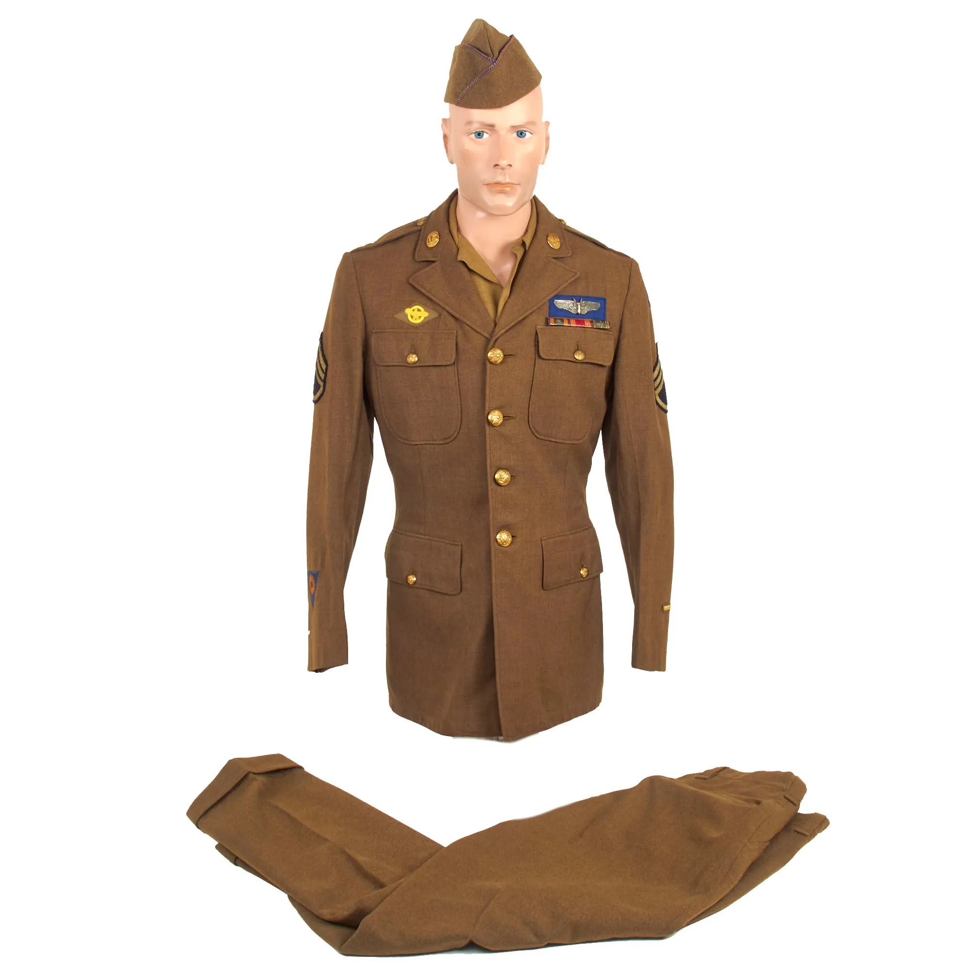 Original U.S. WWII Named Class-A Uniform Set With Cap for 8th Army Air Force Aerial Gunner Staff Sergeant George W. Thomas of the 446th Bombardment Group - With Binder of Information