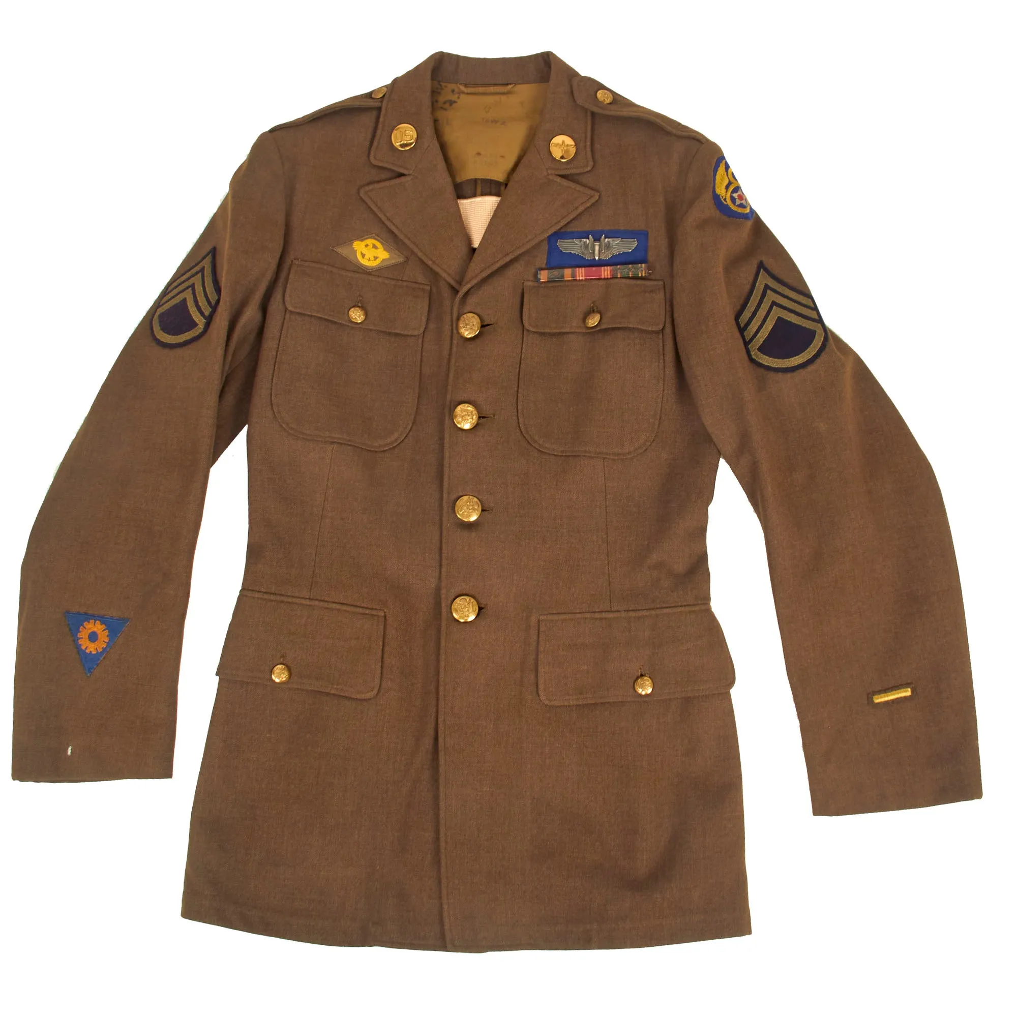 Original U.S. WWII Named Class-A Uniform Set With Cap for 8th Army Air Force Aerial Gunner Staff Sergeant George W. Thomas of the 446th Bombardment Group - With Binder of Information