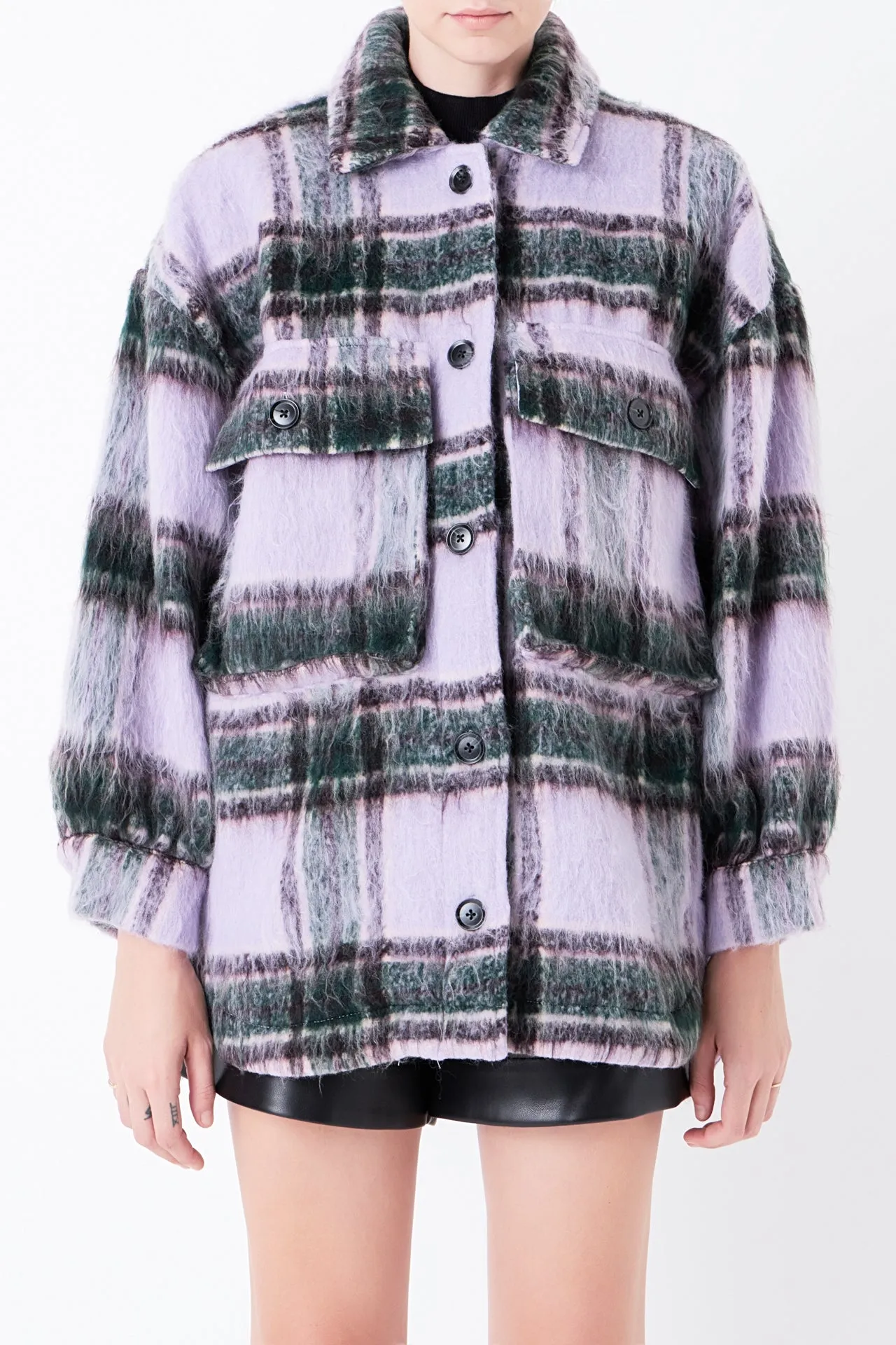 Oversized Plaid Shacket with Pockets