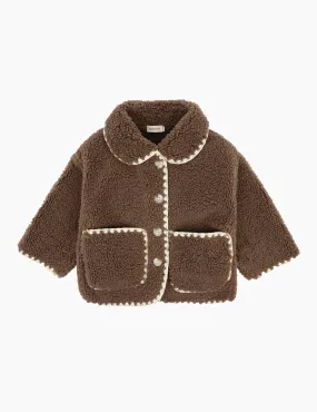 Paddy Faux Sherpa Fleece Coat in Brown