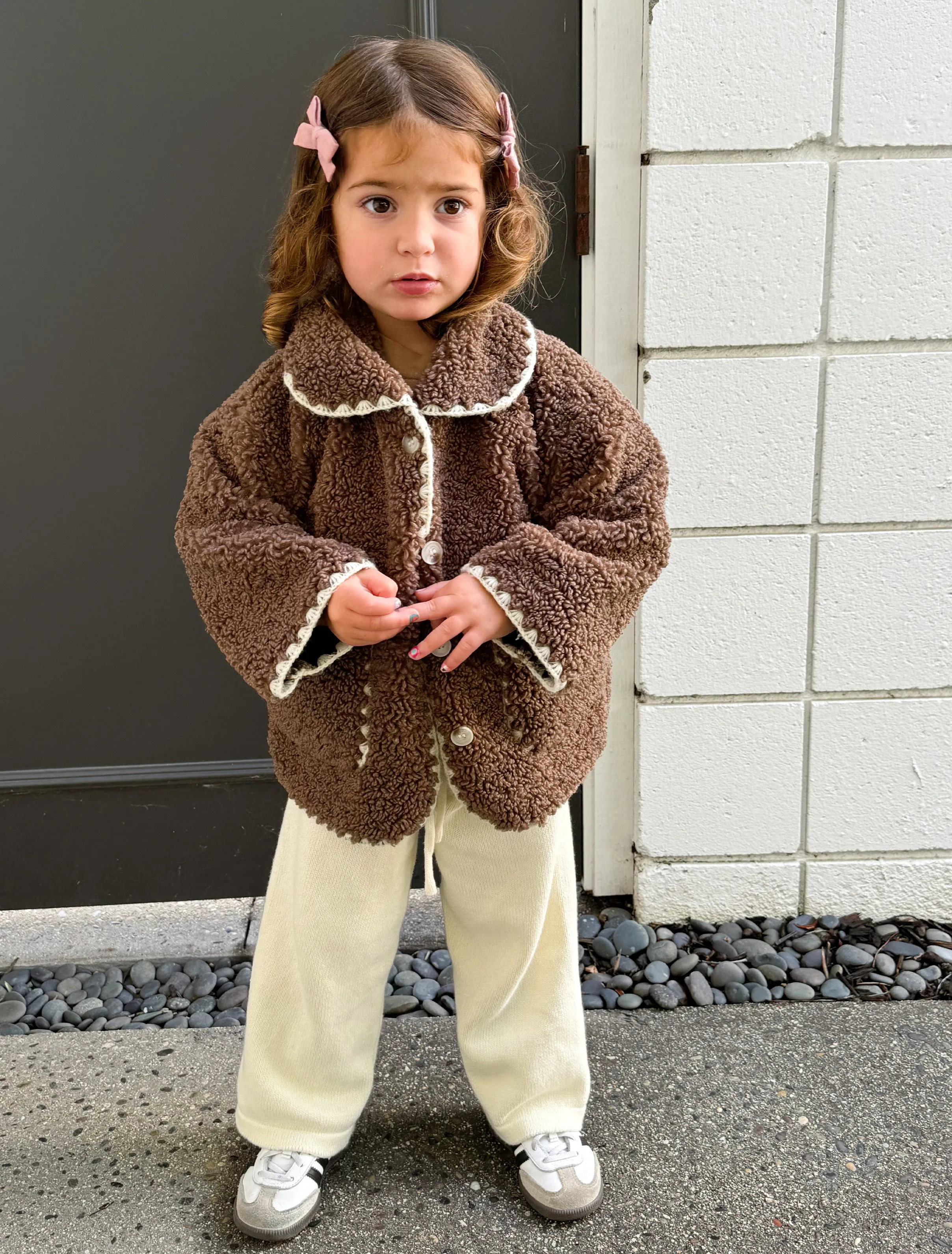 Paddy Faux Sherpa Fleece Coat in Brown