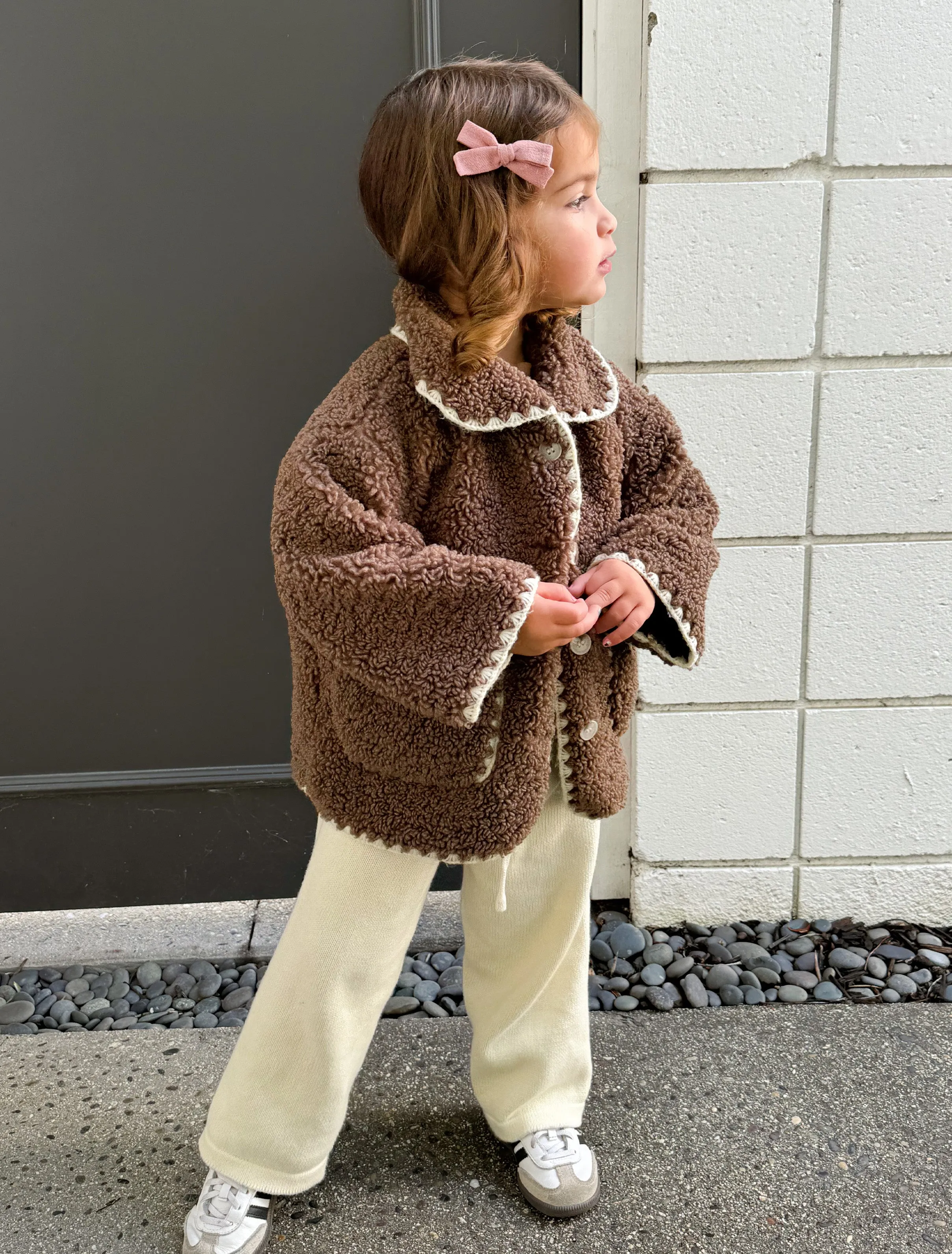 Paddy Faux Sherpa Fleece Coat in Brown